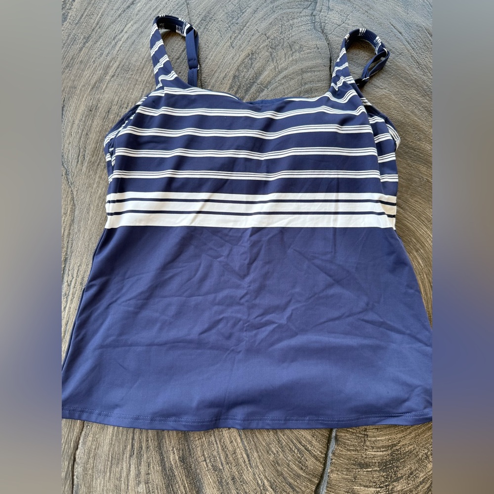 Lands' End Blue and White Striped Swim Tankini Top